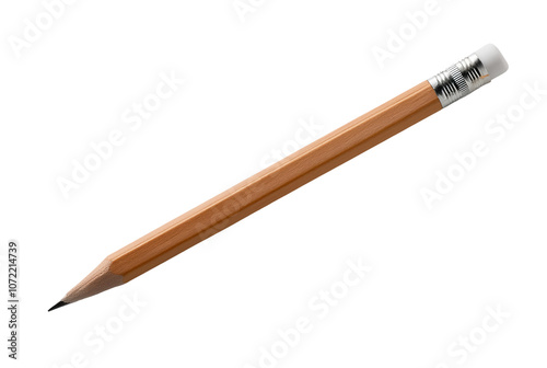 Pencil with eraser on a white isolated background, perfect for office or school use.