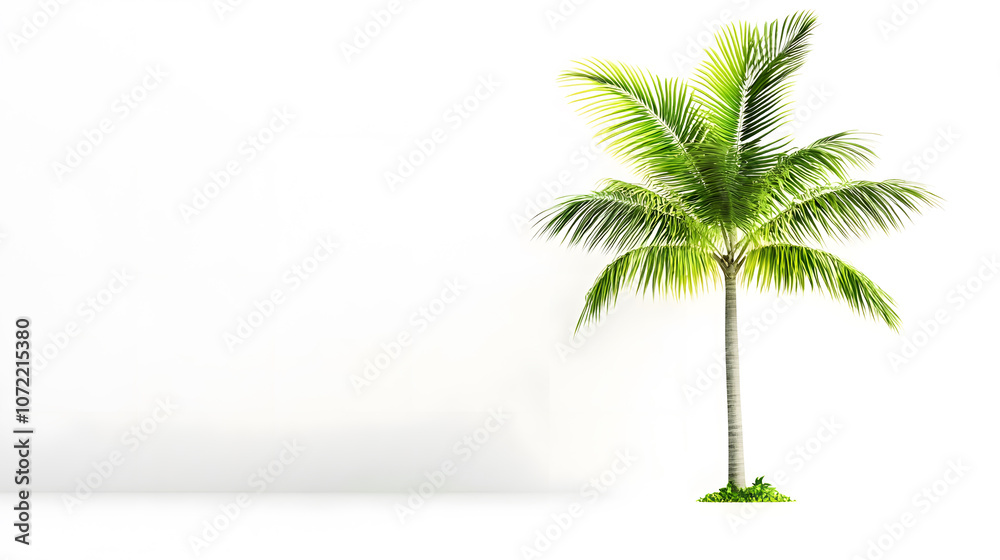 Obraz premium vibrant palm tree with lush green leaves against white background