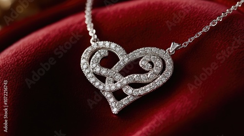 Elegant Heart-Shaped Diamond Necklace on a Rich Velvet Background, Perfect for Luxury Events, Gift-Giving, or Fashion Photography Solutions