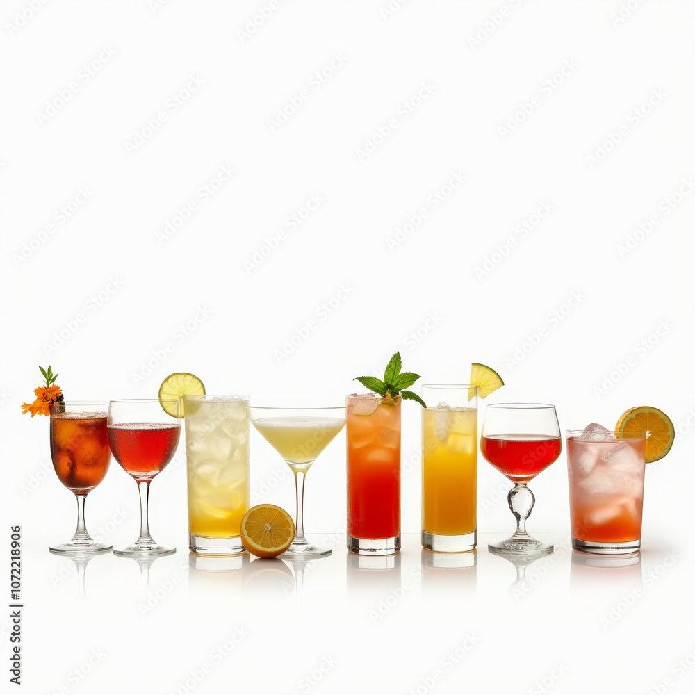 Set of Different Cocktails Isolated on White Background