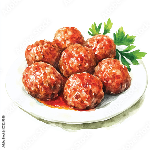 Meatball watercolor clipart illustration