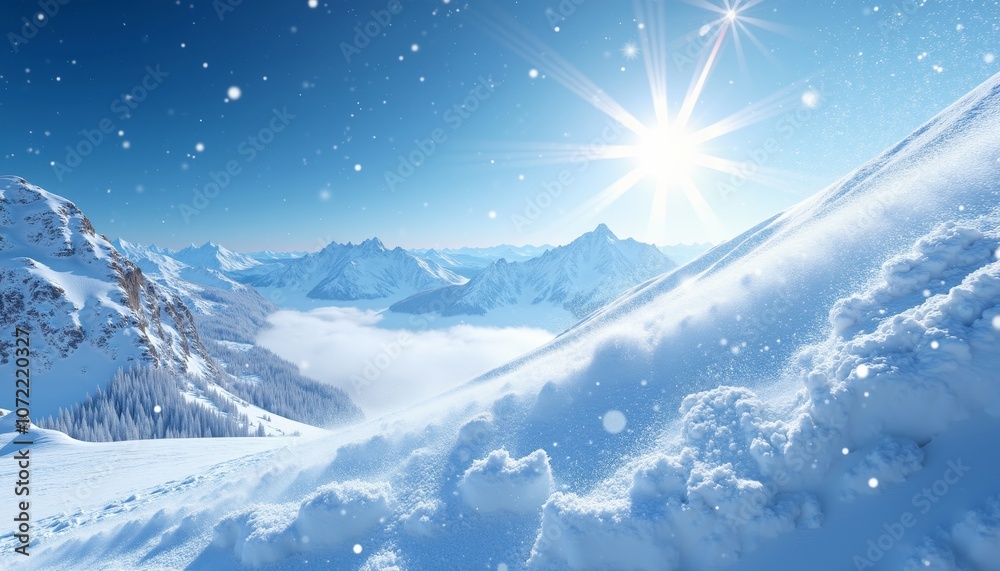 Exhilarating Winter Landscape of Snow-Covered Slope and Mountains Exhilarating Winter Landscape of Snow-Covered Slope and Mountains
