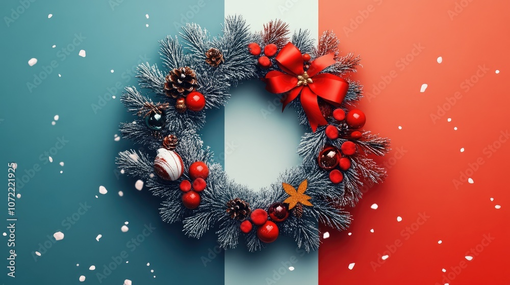New Year holiday wreath flat design front view seasonal theme animation Split-complementary color scheme