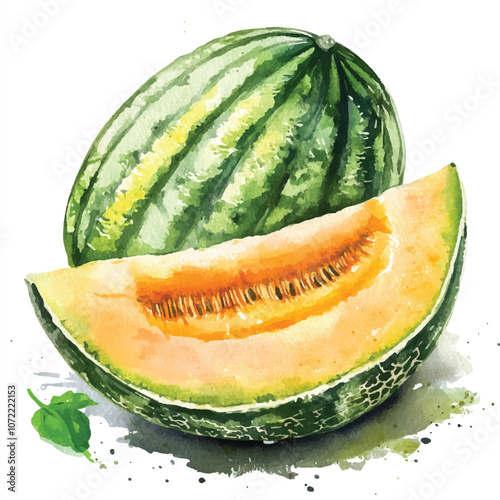 Melon fruit watercolor clipart illustration