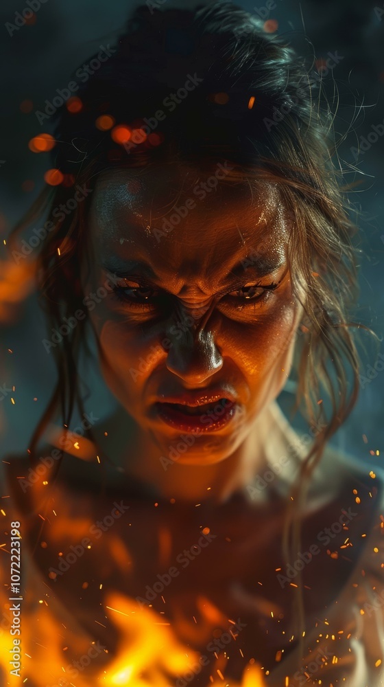 Fiery Woman Portrait Closeup Fiery Woman Portrait Closeup
