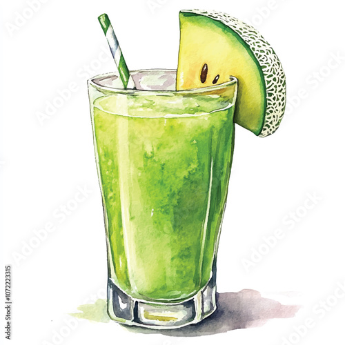 melon juice watercolor clipart illustration