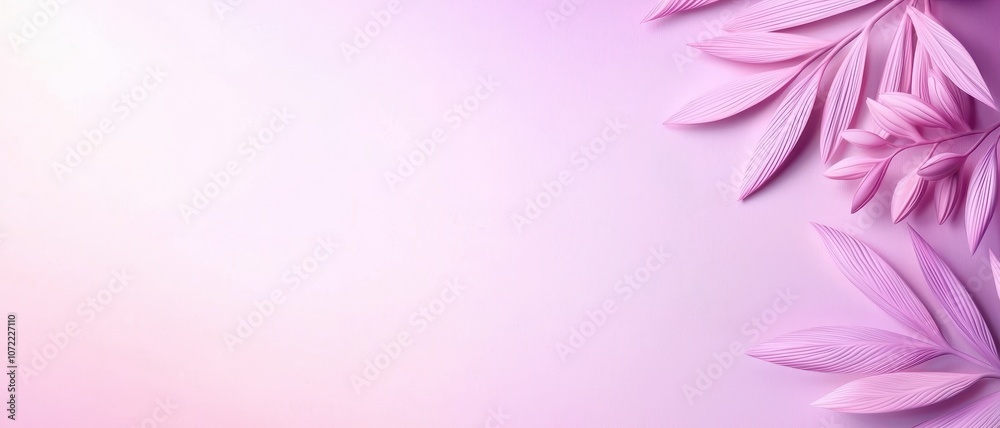 Fototapeta premium A delicate arrangement of pink leaves against a soft gradient background creates a serene and artistic atmosphere.