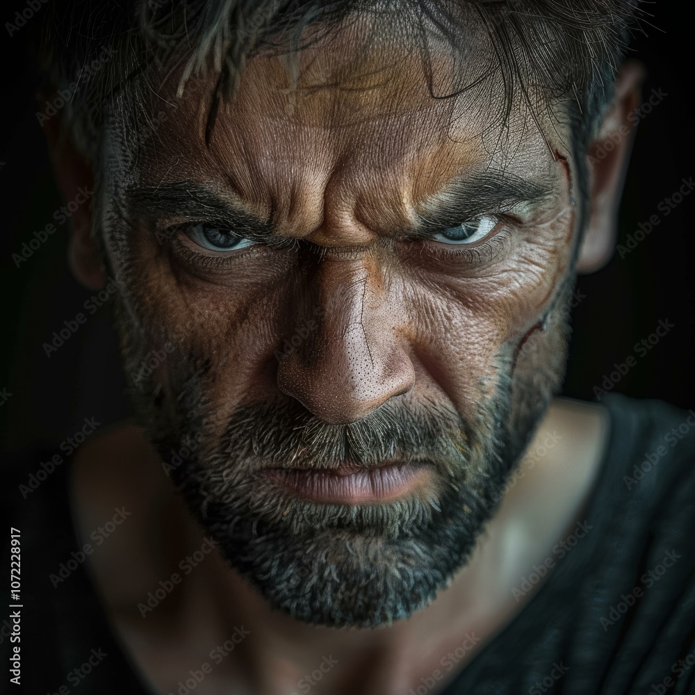 Obraz premium Close-up Portrait of a Serious Man with Angry Expression