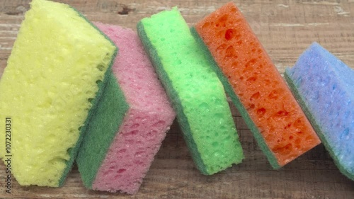 A Vibrant Arrangement of Colorful Cleaning Sponges for Various Household Needs and Uses