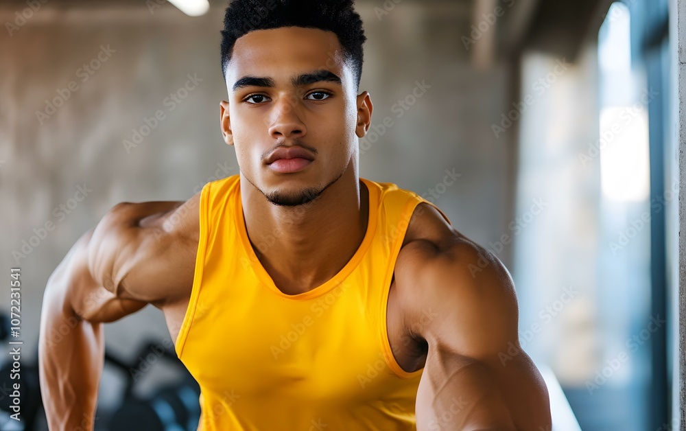 Fototapeta premium Muscular African American Man in Yellow Tank Top