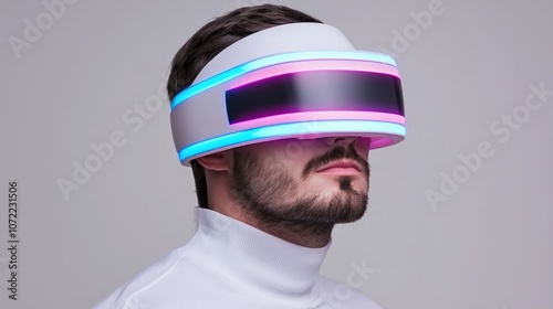 Obraz na płótnie Person wearing futuristic VR headset