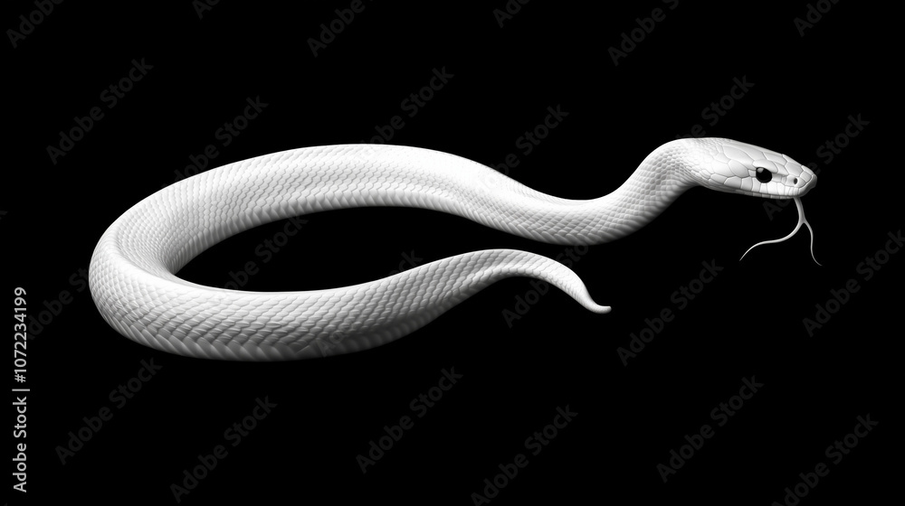 Fototapeta premium A white snake on a black background