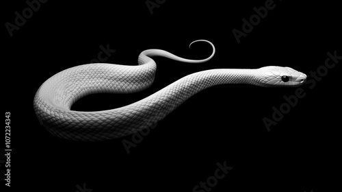 A white snake on a black background