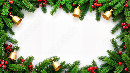 Wallpaper Mural Christmas frame with green pine branches, red berries, and golden bells

 Torontodigital.ca