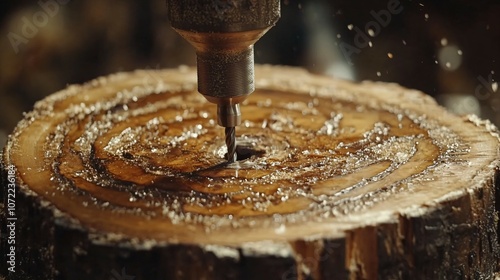  Super slow motion macro shot of a drill bit drilling into wood , macro, drill bit, wood, drilling, slow motion