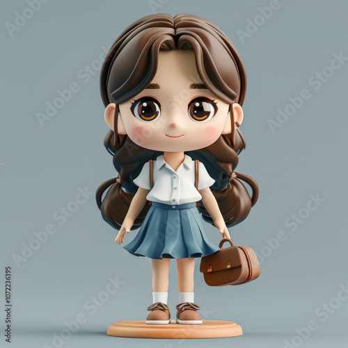 3D Model of a Cute School Girl in Uniform photo