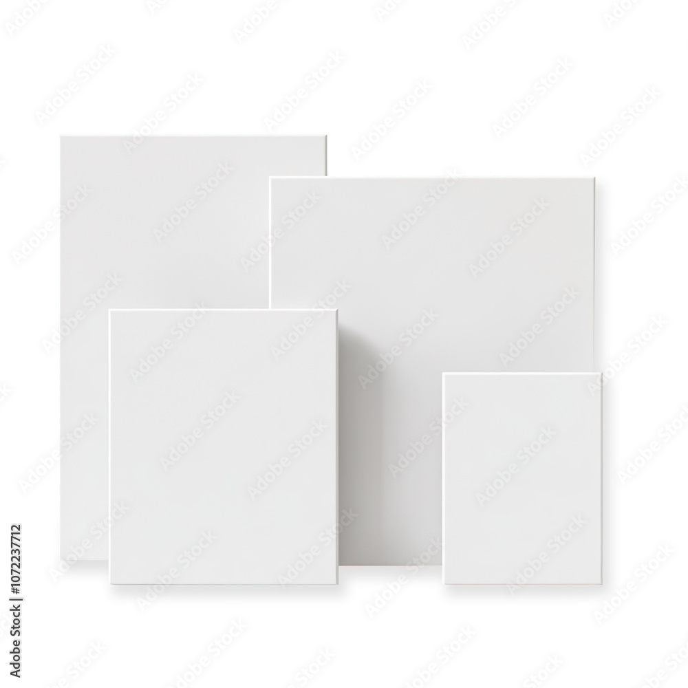 Three Blank White Canvases of Varying Sizes on a Transparent Background Three Blank White Canvases of Varying Sizes on a Transparent Background