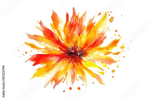 Vibrant Safflower Blossom. Watercolor Illustration of Aromatic Safflower in a White Background