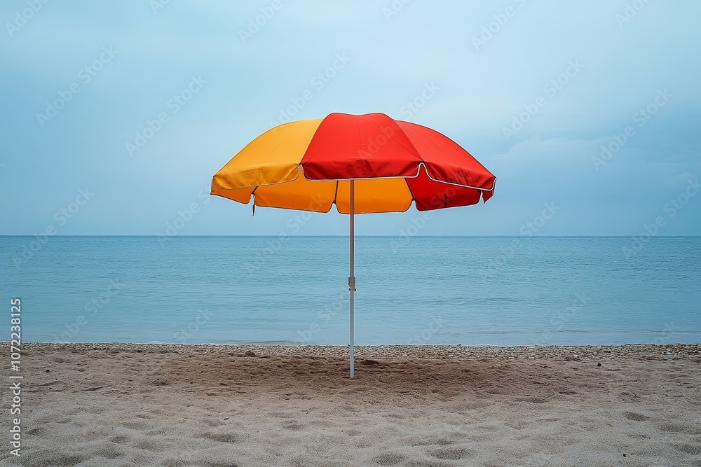 Beach Umbrella on Sandy Shore with Calm Sea Beach Umbrella on Sandy Shore with Calm Sea