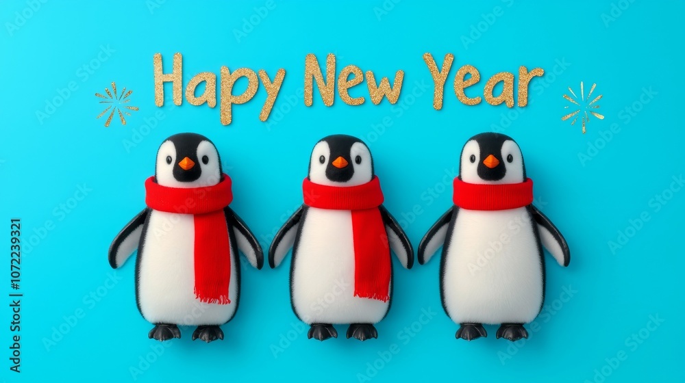 Obraz premium Celebrate the New Year with Adorable Penguins in Festive Scarves Spreading Joy and Cheer