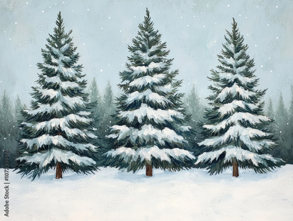 Snowy pines in a serene winter landscape. Snowy pines in a serene winter landscape.