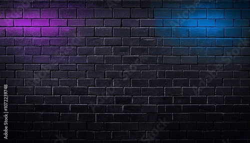 Black brick wall background rough concrete with neon light