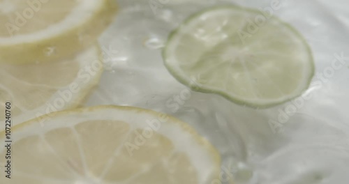 Fruit drop in water splashing in slow motion lemon