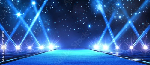 Blue Carpet Stage with Spotlight and Starry Night Background