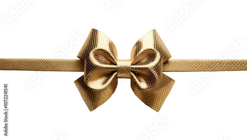 Golden bow on ribbon with transparent background