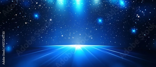 Abstract Blue Night Sky with Glowing Lights and Horizon