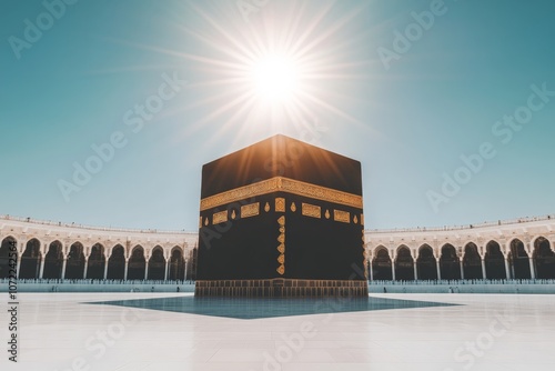 The Kaaba under the radiant sun in the Grand Mosque courtyard