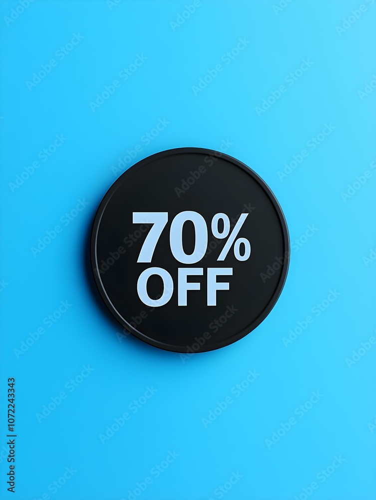 Black '70% OFF' Promotional Sign on a Blue Background