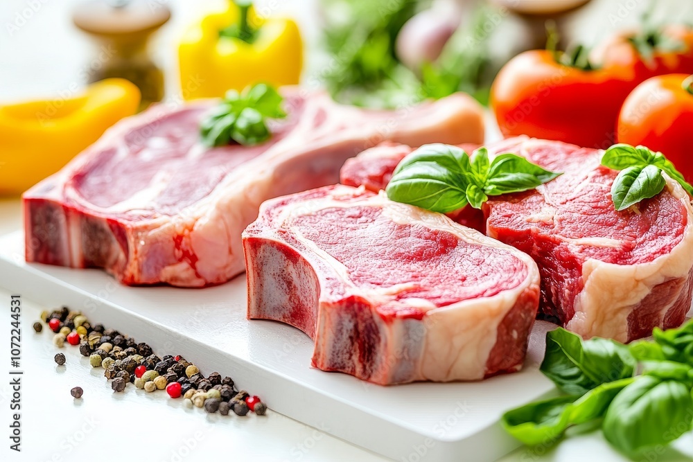 Succulent Meat: Flavorful Beef Steaks and Fresh Vegetables Succulent Meat: Flavorful Beef Steaks and Fresh Vegetables
