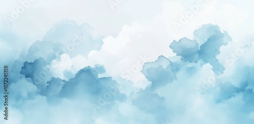 Abstract Watercolor Painting of Blue and White Clouds