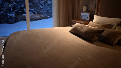 A beautifully arranged bed with plush pillows and a warm duvet.