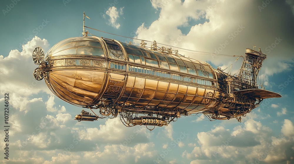 Surreal Futuristic Space-time Steampunk Brass Airship in a Beautiful Sky Surreal Futuristic Space-time Steampunk Brass Airship in a Beautiful Sky
