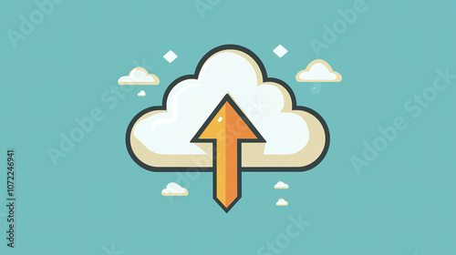 Big data upload to cloud storage with orange arrow