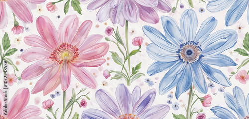  Pink and purple daisies in a soft watercolor floral design