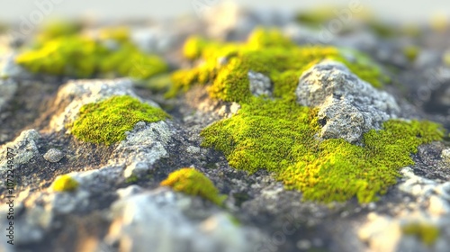 Close-up of vibrant green moss growing on rocky surface, showcasing nature's textures.