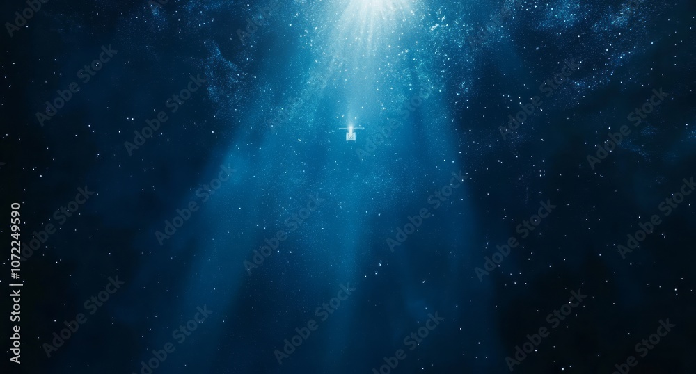 Fototapeta premium A Single White Cross in a Dark Blue Starry Sky