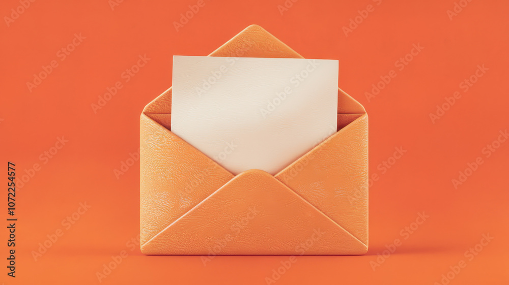 An orange envelope with an open flap revealing a blank white letter inside, set against a bright orange background, conveying a sense of creativity. An orange envelope with an open flap revealing a blank white letter inside, set against a bright orange background, conveying a sense of creativity.