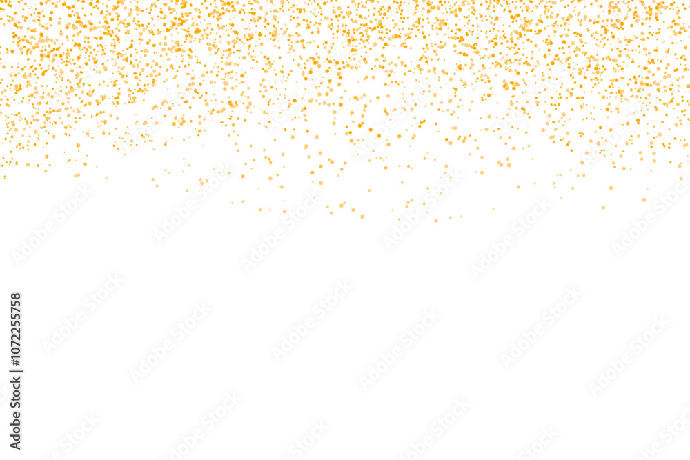 Gold glitter frame isolated on a transparent background, with falling gold sparkles for celebratory decoration. Randomly scattered glitter confetti adds a festive touch, perfect .background with stars