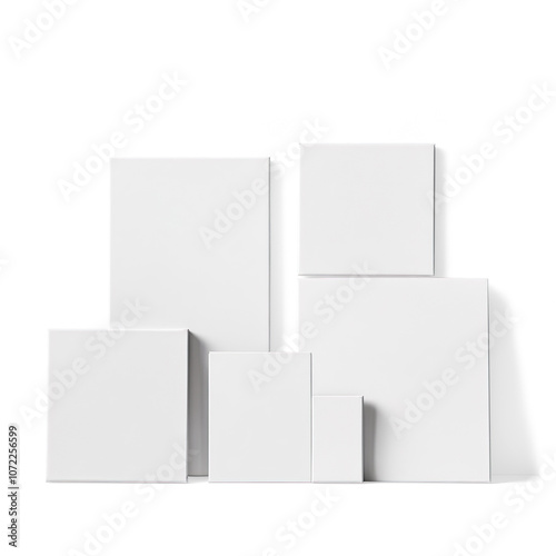 Three Blank White Canvases of Varying Sizes on a Transparent Background