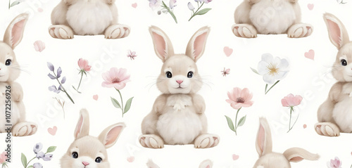  Watercolor bunnies in a delicate floral animal-themed pattern