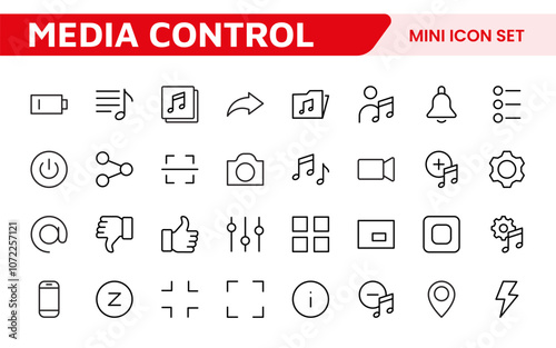 Media Control Icon Set. Sleek and intuitive audio and video playback icons are perfect for enhancing user interfaces in media apps, streaming services, and entertainment platforms.