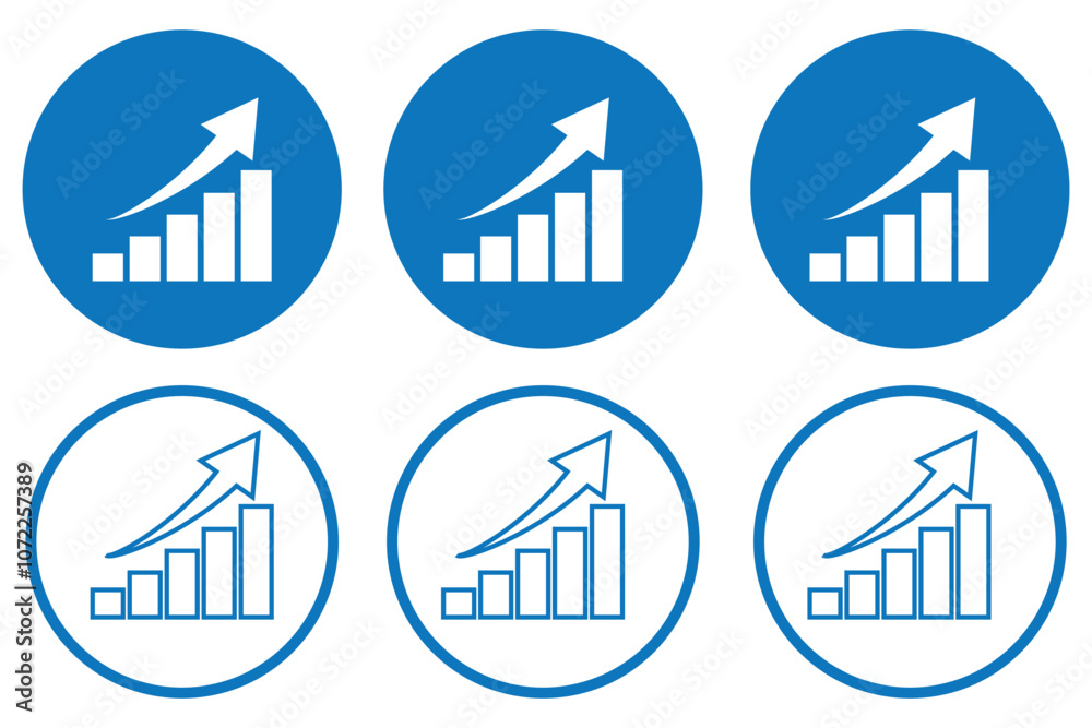 Statistics icon set on black square. Increase bar graph concept Statistics icon set on black square. Increase bar graph concept