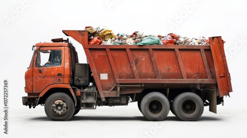 Rusty Orange Dump Truck Overflowing with Waste photo