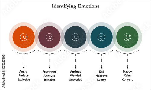 Five aspects of identifying emotions. Infographic template with icons and description placeholder