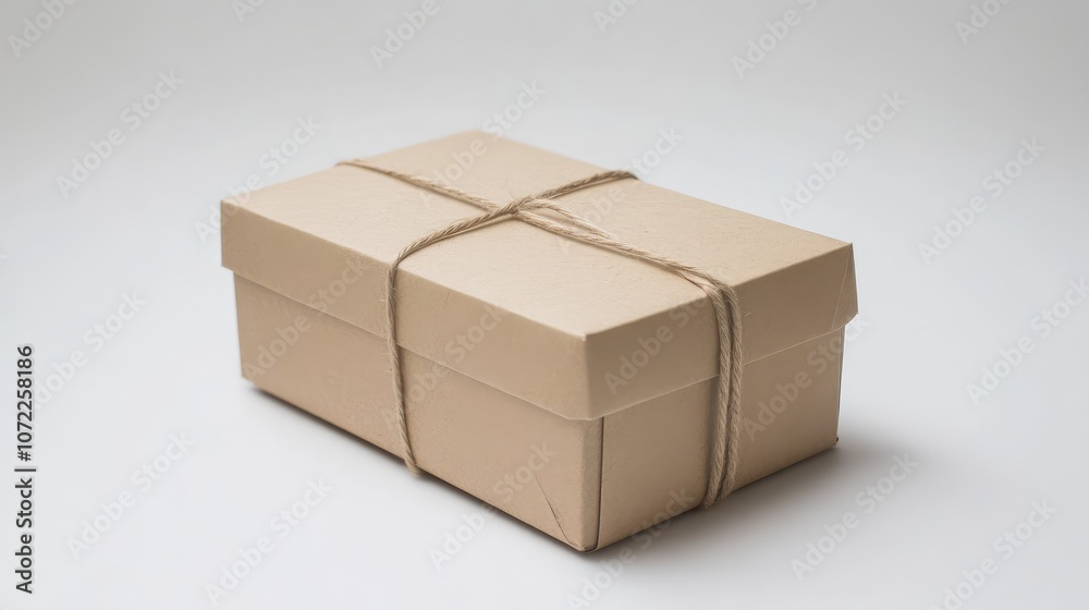 Fototapeta premium Recycled paper box tied with biodegradable twine, showing minimal design for eco-conscious packaging.