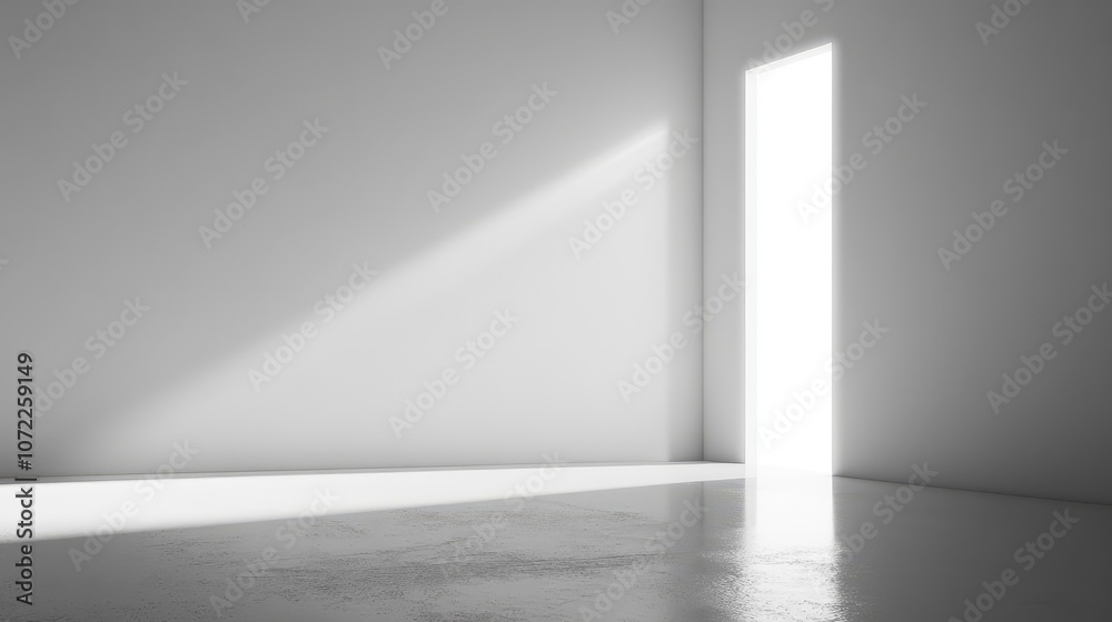Monolithic white wall with one small, illuminated panel, capturing futuristic minimalism and empty space. Monolithic white wall with one small, illuminated panel, capturing futuristic minimalism and empty space.